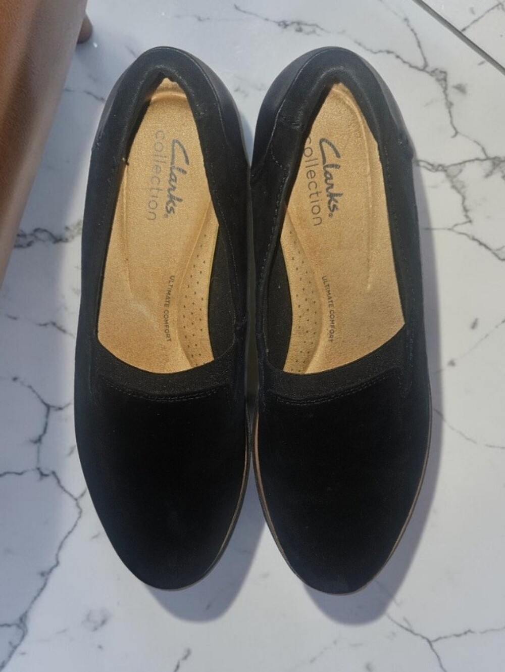 Clarks Suede Black Slip-On Comfort Loafers Size 8